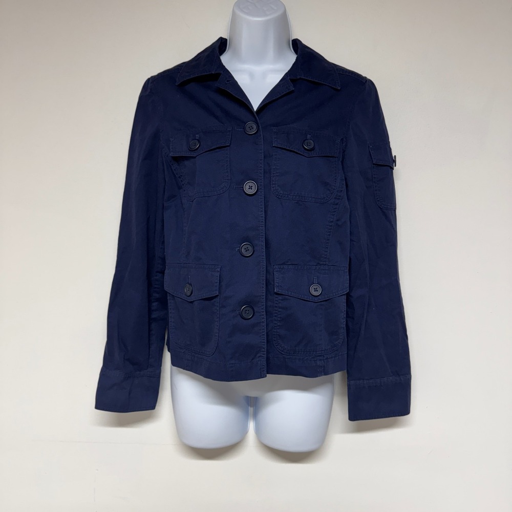 LL Bean Utility Jacket Womens Small Regular Blue Cotton Field Coat 0097